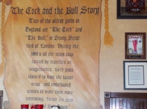 Cock and Bull story on the wall of The Cock and Bull Pub.