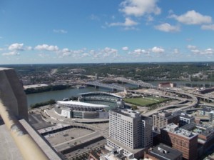 Looking southwest to Covinginto and over the Paul Brown stadium.