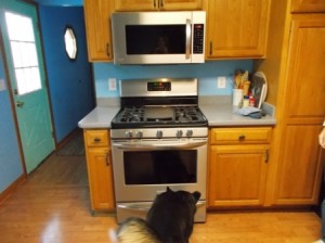 Sascha checking out the new stove.
