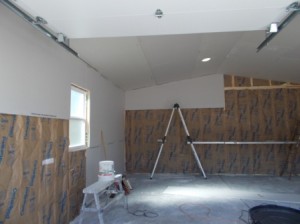 Drywall going up out in the garage.