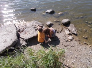 Cael and Sophia were more interested in rock collecting than fishing.
