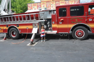 Sophia and the fire truck.
