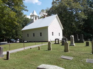 Primitive Baptist Church and its graveyard.