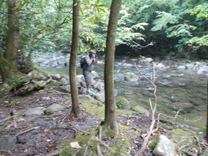 Rich trying to capture the moment at the Nature Trail.  Either that or another trout picture.
