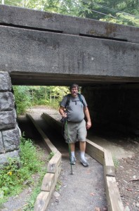 The trail to Cataract Falls run right under the roadway.