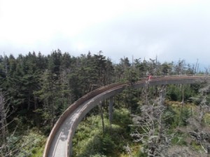 Looking down at the ramp leading up to the tower at Clingman's Dome.