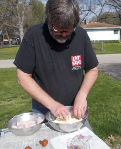 Rich preparing the carp for the fryer.