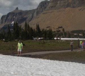 Alex getting ready to take steps onto the snow field.