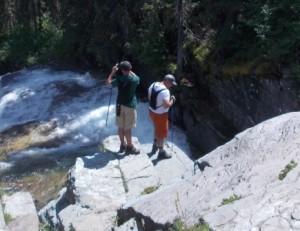 Joe and Alex hanging out on the overhang above lower Virginia Falls.