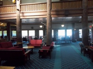 Inside the lobby area of the lodge.
