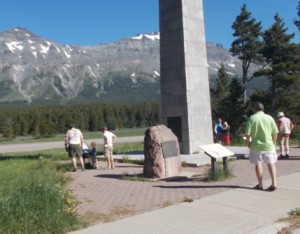 Reading plaques at Marias Pass.