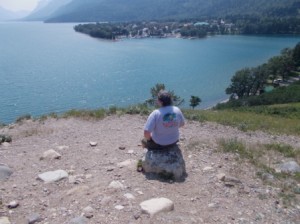 Rich enjoying the view from the bluff looking down on Waterton townsite.