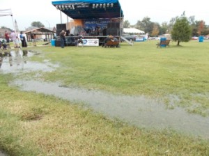 Flooded area in front of the Lockwood Stage where Leo Bud Welch was playing.