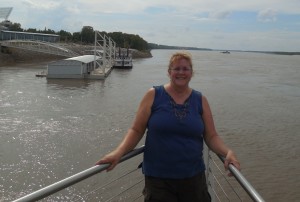Joy at the Might Mississippi River by the Tunica Queen riverboat.