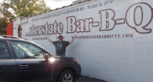 Wait, it is a Rose pose outside of Interstate BBQ.