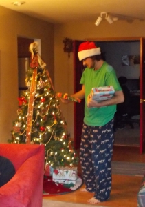 Santa Rick distributing presents.