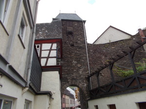 Original toilet opening in wall in Cochem.