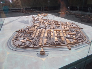 Model of old Cracow with the Barbican on the end.  This is close to our hotel location.