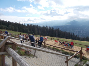 People hanging out to enjoy the Tatra Mountains.