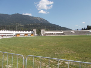 Seating area in the ski stadium.