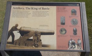 Education sign with the cannons explaining artillery in the battle.